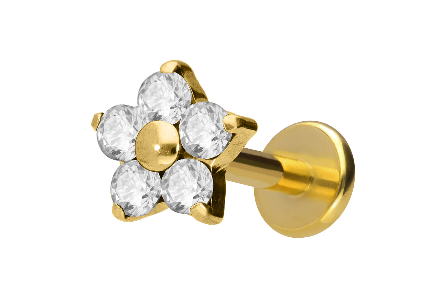 Titan Labret Piercing mit Innengewinde KRISTALLBLUME